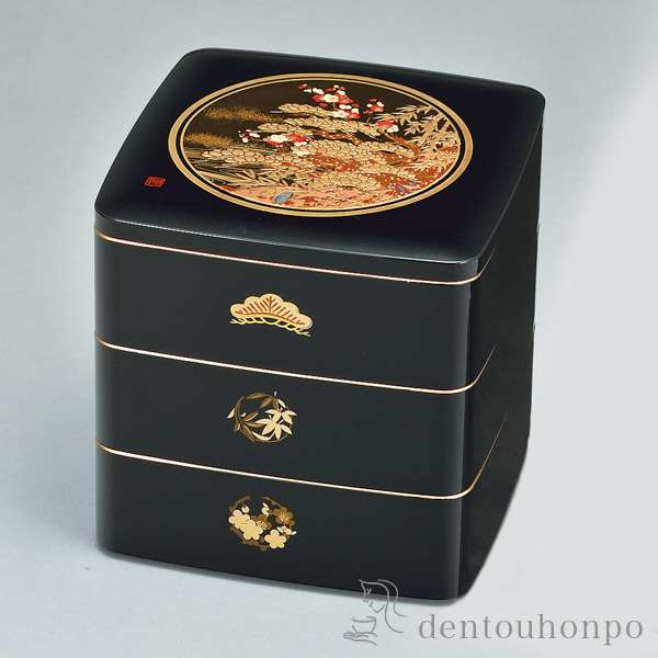 送料無料】 都三段重 松竹梅 黒 6寸 / お正月 新年 おせち 運動会 漆