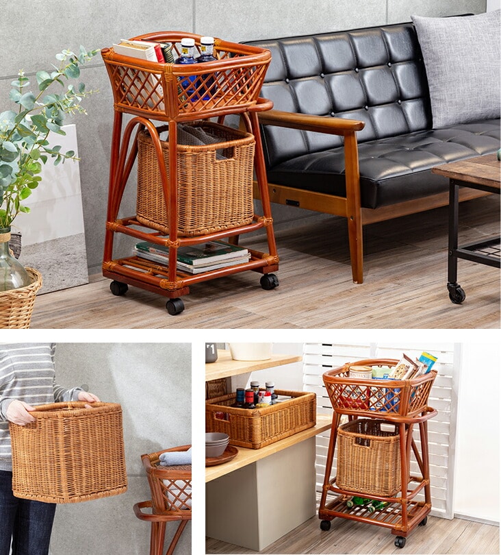 dショッピング |ラタン ランドリーラック ランドリーワゴン 籐 かご