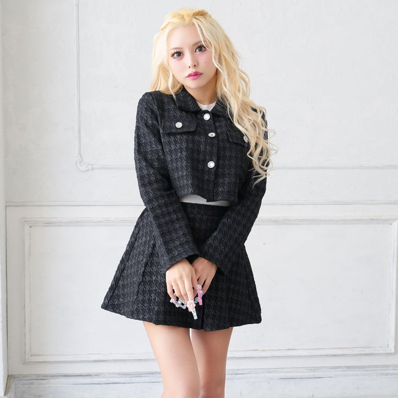 千鳥×ビジュー釦プリーツスカートセットアップ – レディース