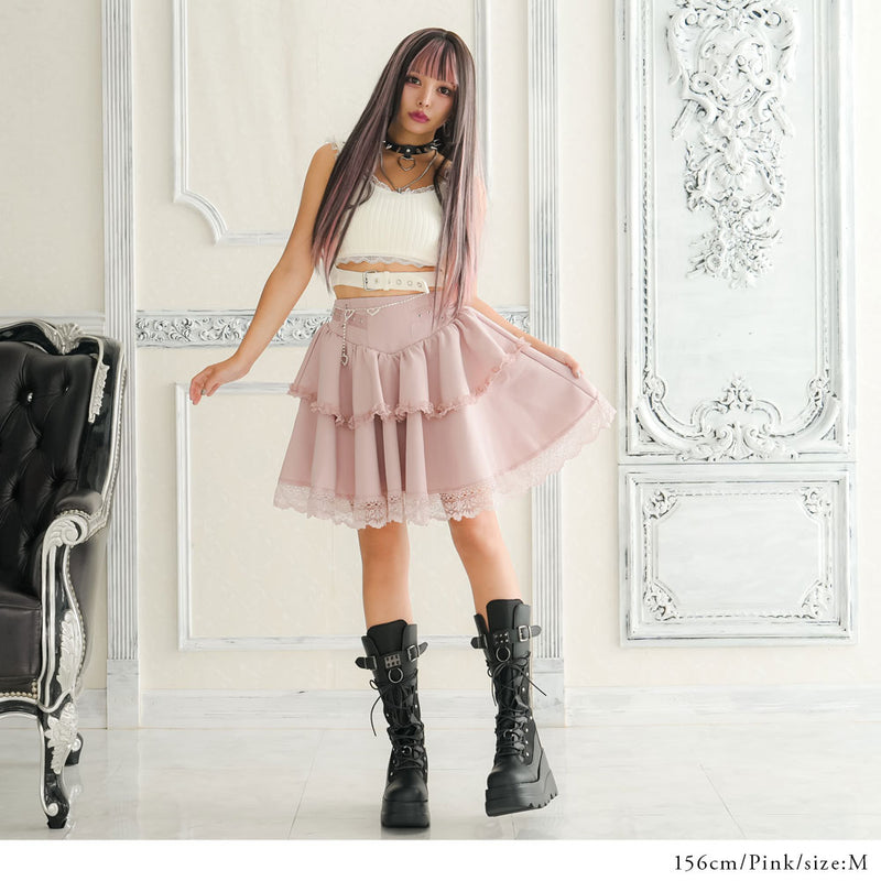 pium ハートボタンボリュームフレアミニスカート ハートボタン