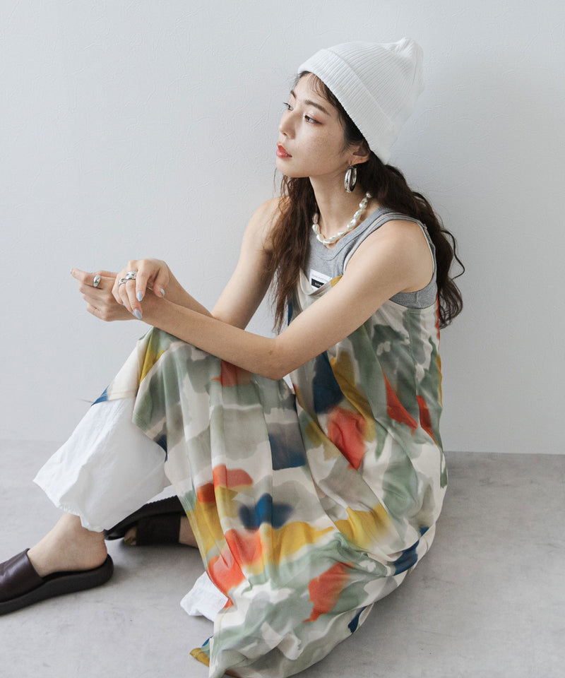 メール便】水彩アート総柄シアーキャミワンピース – レディース
