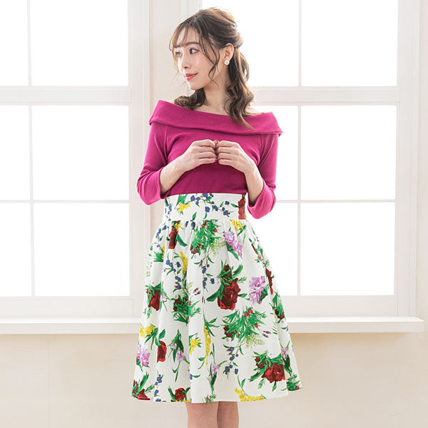 メール便】綿ブロードひざ丈花柄フレアスカート – レディース