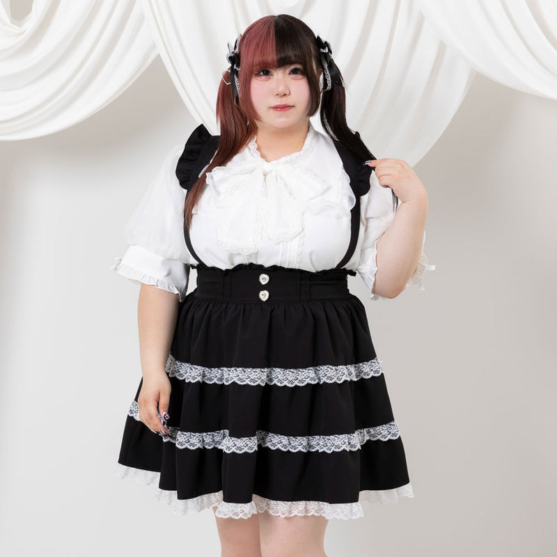 レースチェックティアードサスペンダースカート – レディース