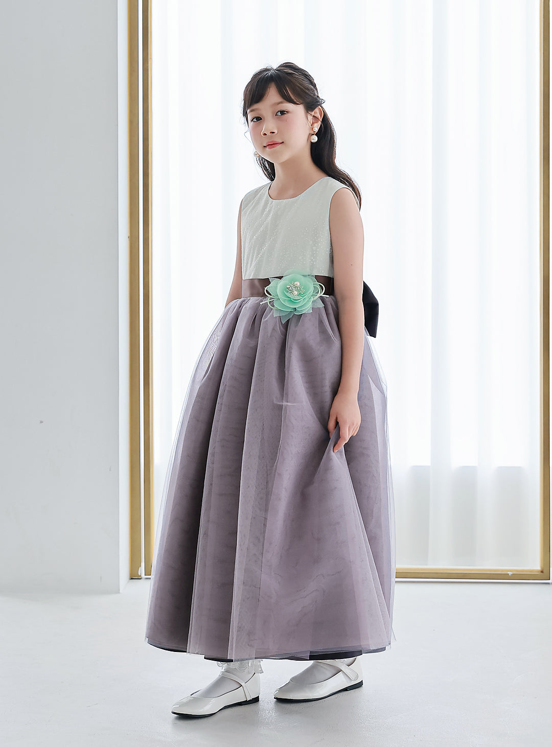 子供ドレス|子供ドレスならミント×チャコールスパンコールロングドレス