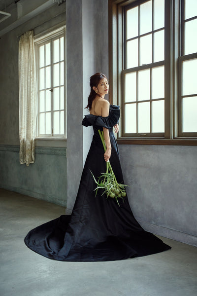 オフショルダー Aラインドレス ブラック（W274BK）