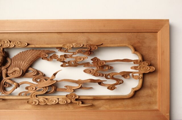 寿光秀作 井波彫刻 天女 木彫欄間 2枚1組 R0466｜骨董店 のびる 古美術