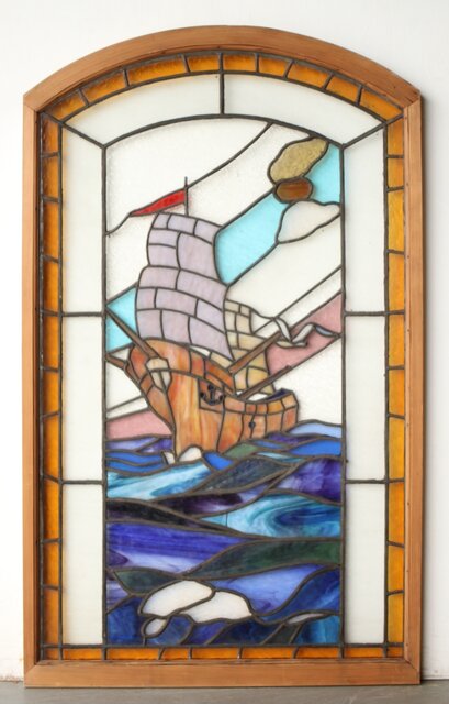 帆船 ステンドグラス 窓 GD0240｜骨董店 のびる 古美術 骨董 和風建具