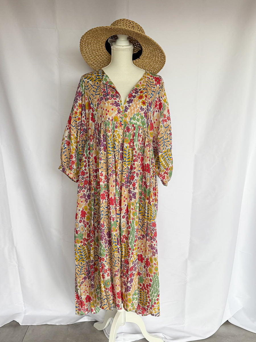 Eighty Seven(エイティセブン)インド綿フレア長袖ワンピース/カラフル