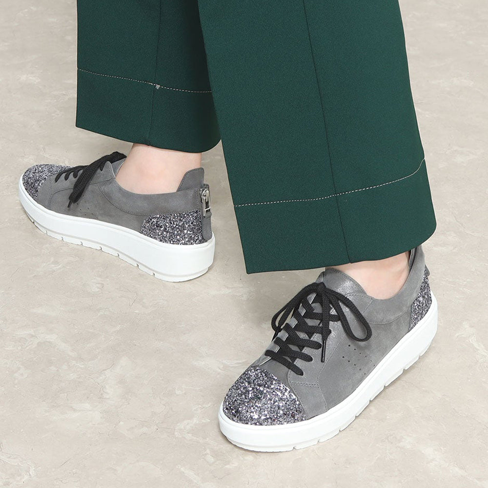 専用 センソユニコ慈雨グレー レザー レースアップシューズ スリッポン