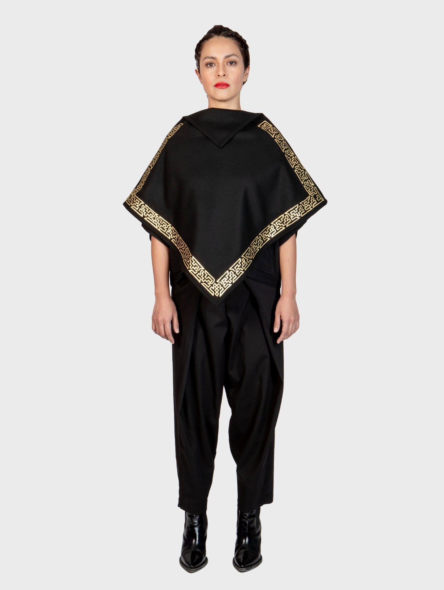 Cristobal Poncho With Leather Fretwork | Carla Fernandez