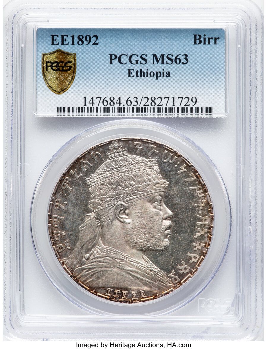 K*3様 1892年エチオピア 1 BIRR銀貨 クラウン銀貨 皇帝Meneli K*