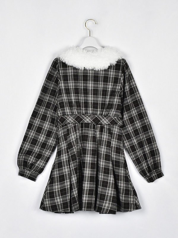 ファー襟付きチェックミニワンピース｜evelyn（エブリン）公式通販サイト