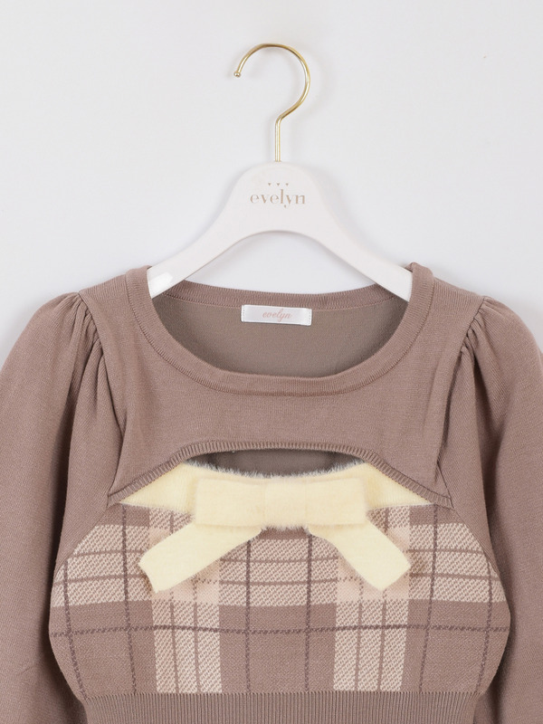 バストリボンチェックニットワンピース｜evelyn（エブリン）公式通販サイト