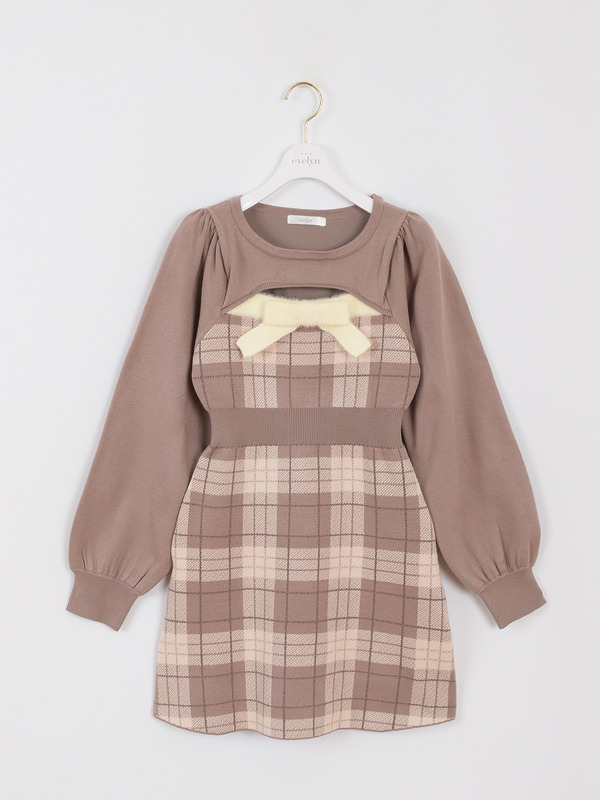 バストリボンチェックニットワンピース｜evelyn（エブリン）公式通販サイト