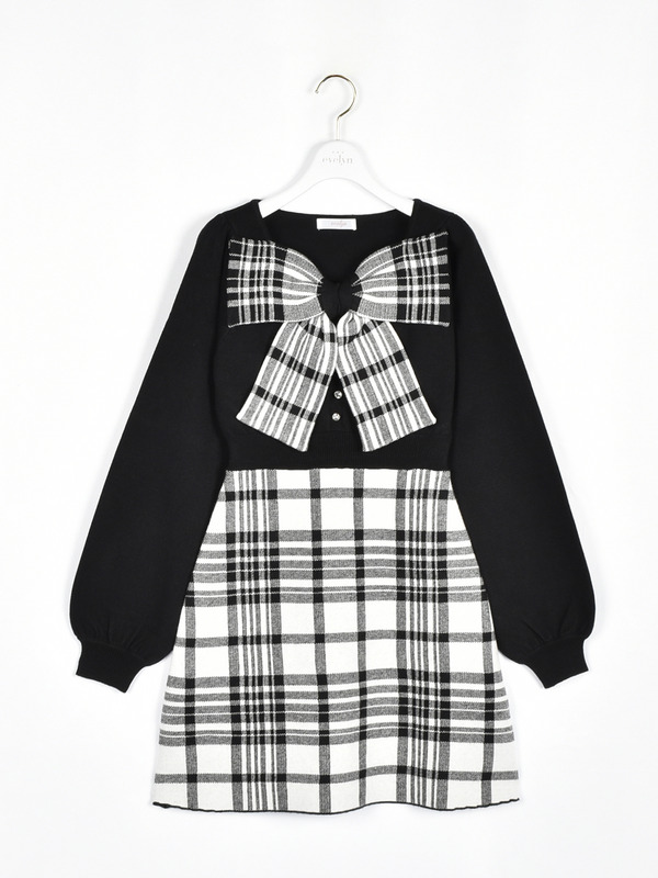 リボンチェックニットワンピース｜evelyn（エブリン）公式通販サイト