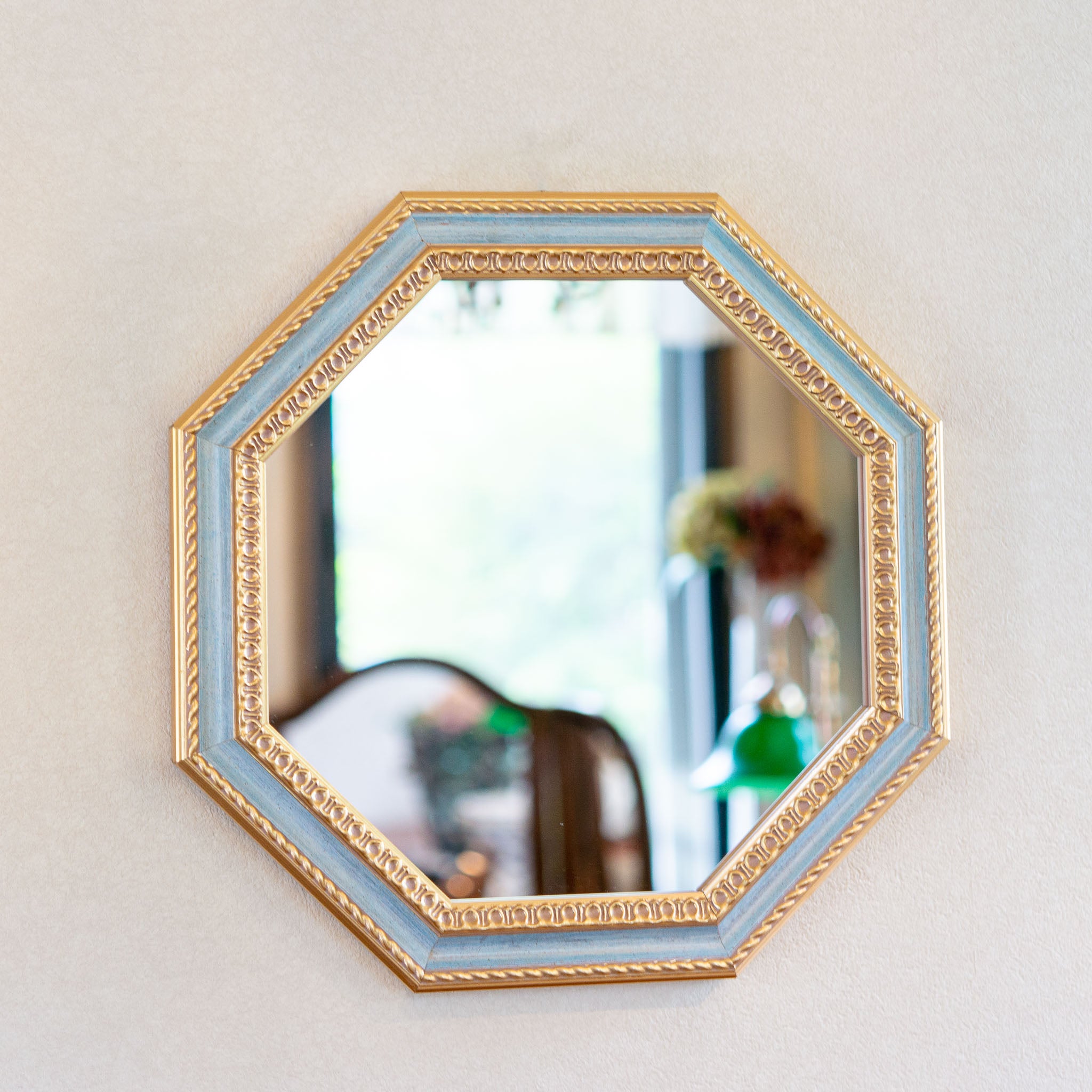 イタリア製 木製 ハンドペイントウォールミラー 壁掛け鏡 八角形