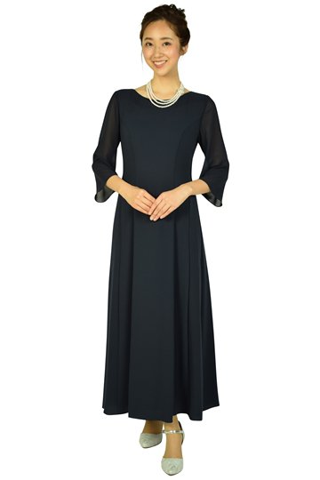 SOIR DOLCE 東京ソワール 上質プレミアム光沢ネイビーロングドレス (M