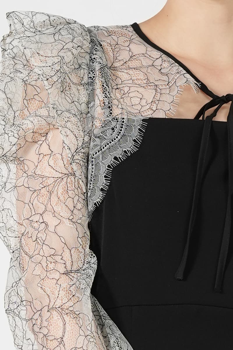 SNIDEL 総レースボレロ付きレイヤードブラックドレス (S〜M) を