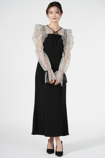 SNIDEL 総レースボレロ付きレイヤードブラックドレス (SS〜S) を