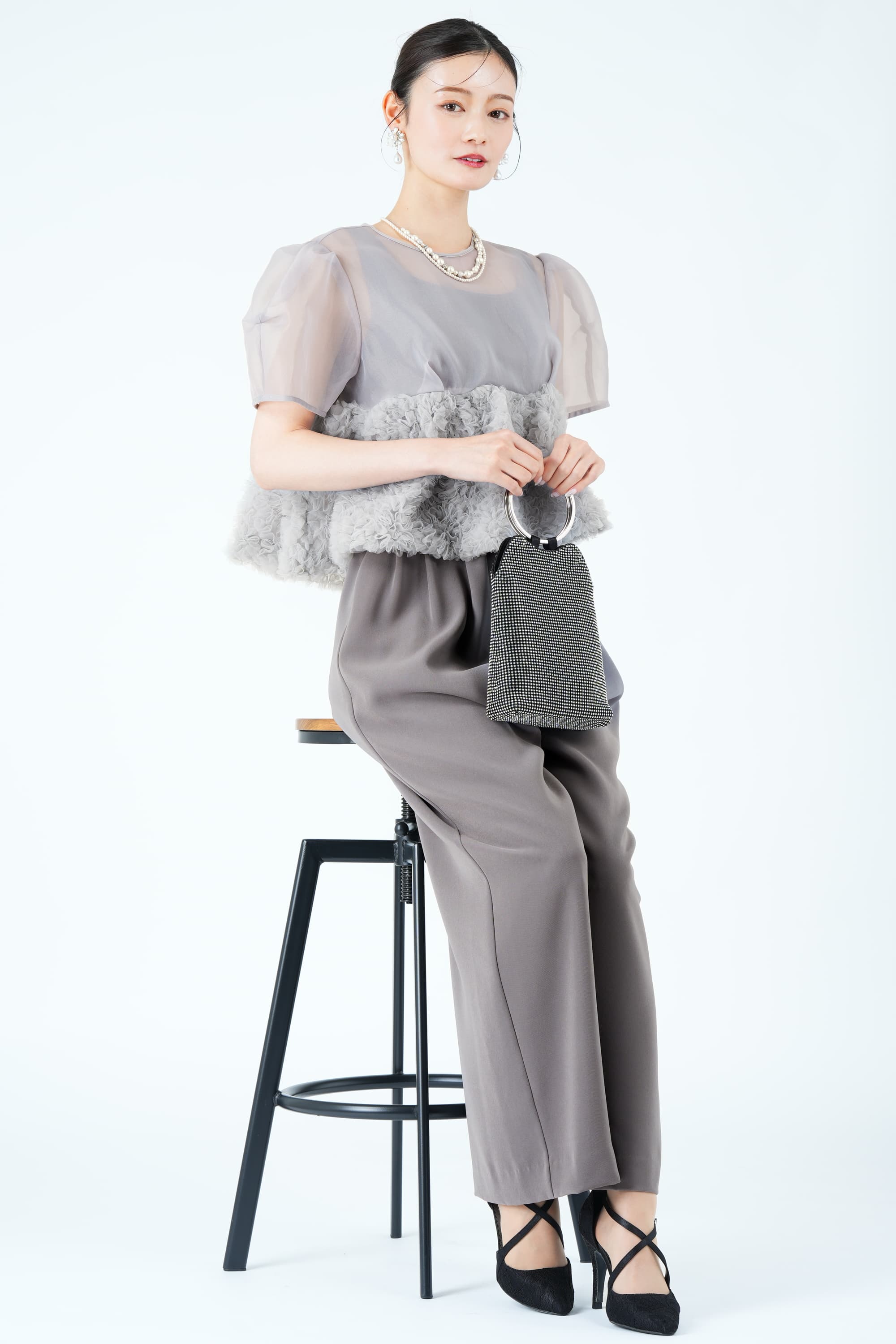 ANDRESD スウェルペプラムグレーパンツドレス (M) をレンタル - 結婚式