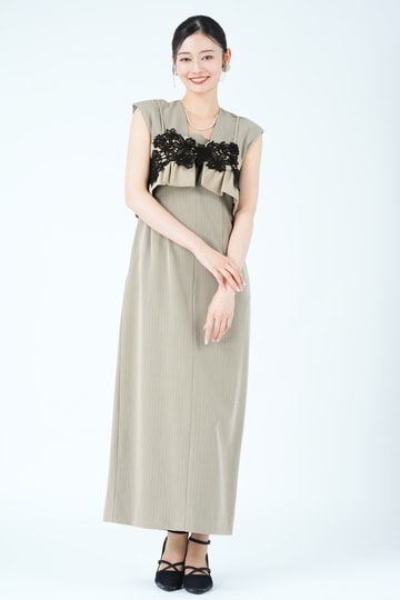 ANDRESD 刺繍ビスチェ×ピンストライプベージュドレス (M) をレンタル