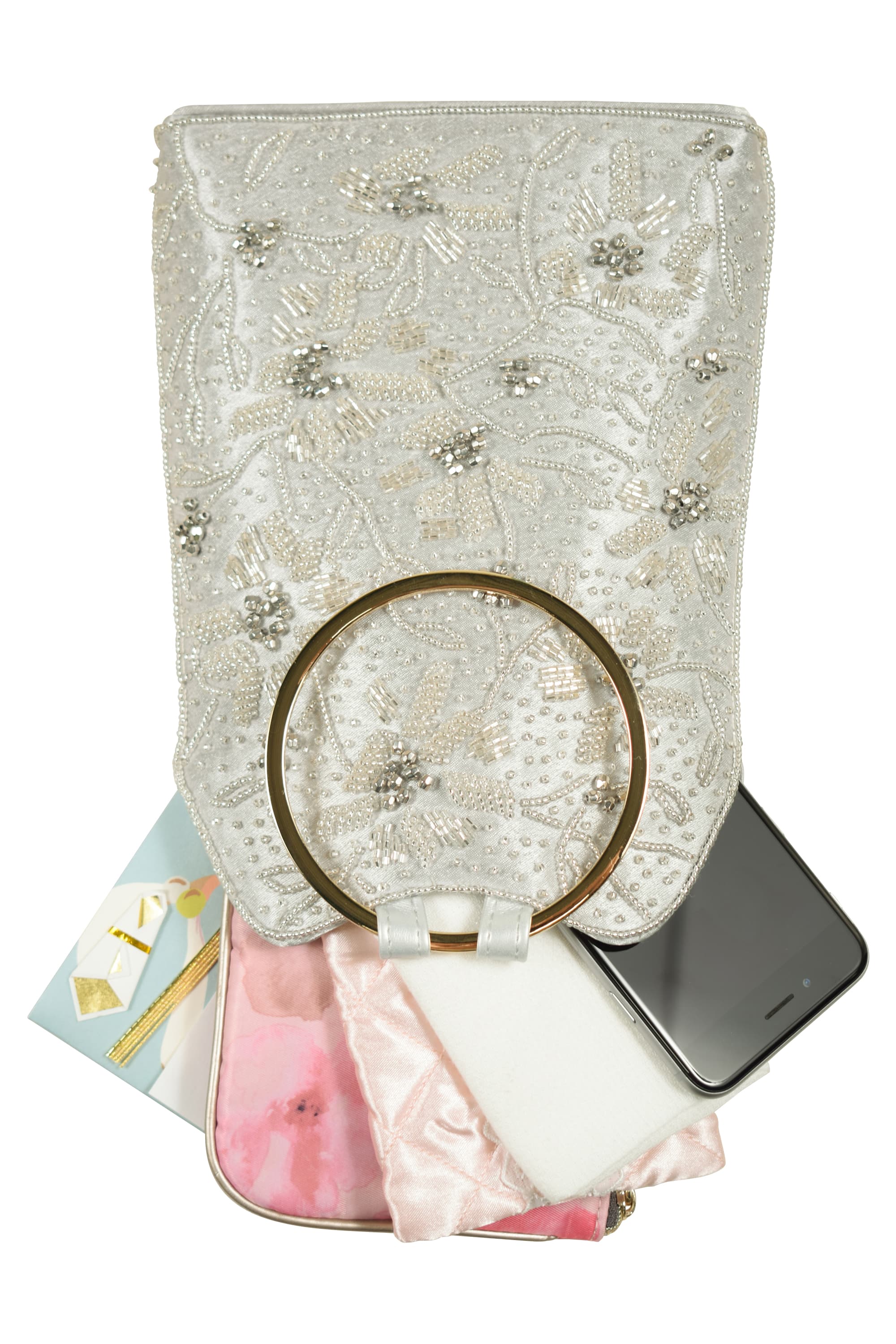 niana フラワービーズ刺繍シルバーバッグ をレンタル - 結婚式