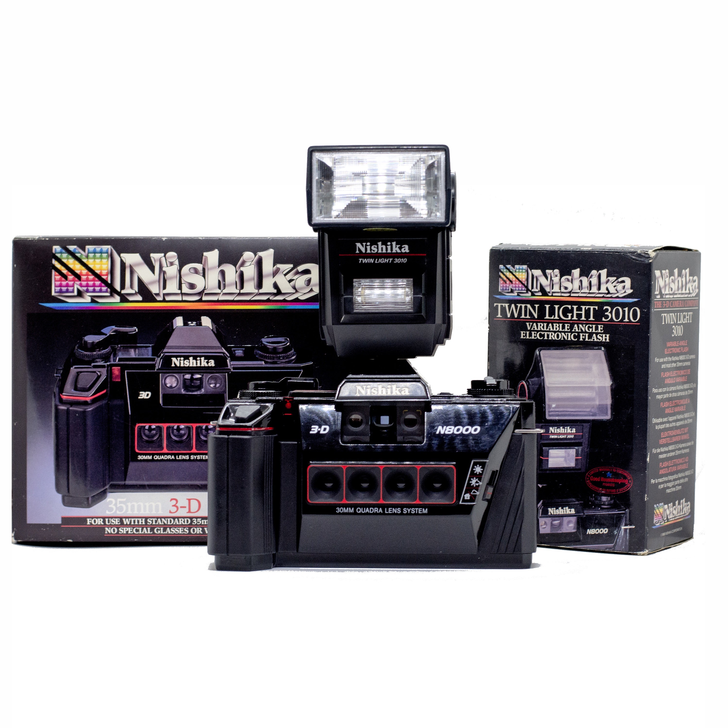 Nishika N8000 3D 35mm Film Camera + Flash IN ORIGINAL BOX – FAR