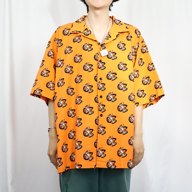 70s 70年代 プリンストン 虎 アニマル 総柄 開襟シャツ オープンカラー