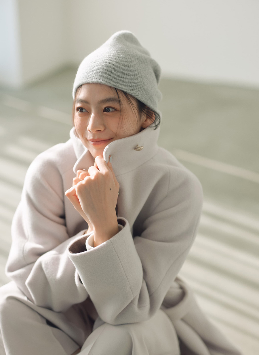 メリノウール＞スタンドカラーベルテットロングコート｜LOUNIE