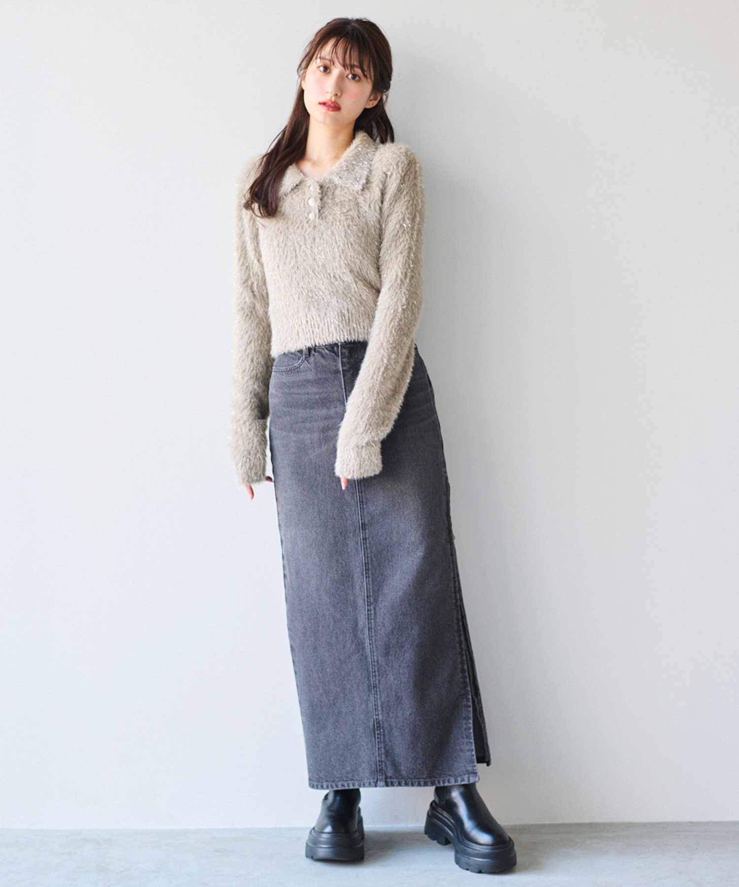 ラメ混ショートフェザーポロニット｜PETAL ONLINE（ペタルオンライン）