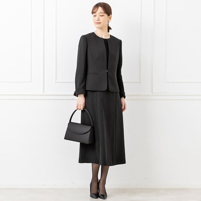 洗える｜ノーカラーのシンプルなジャケット 11号・ブラック｜東京