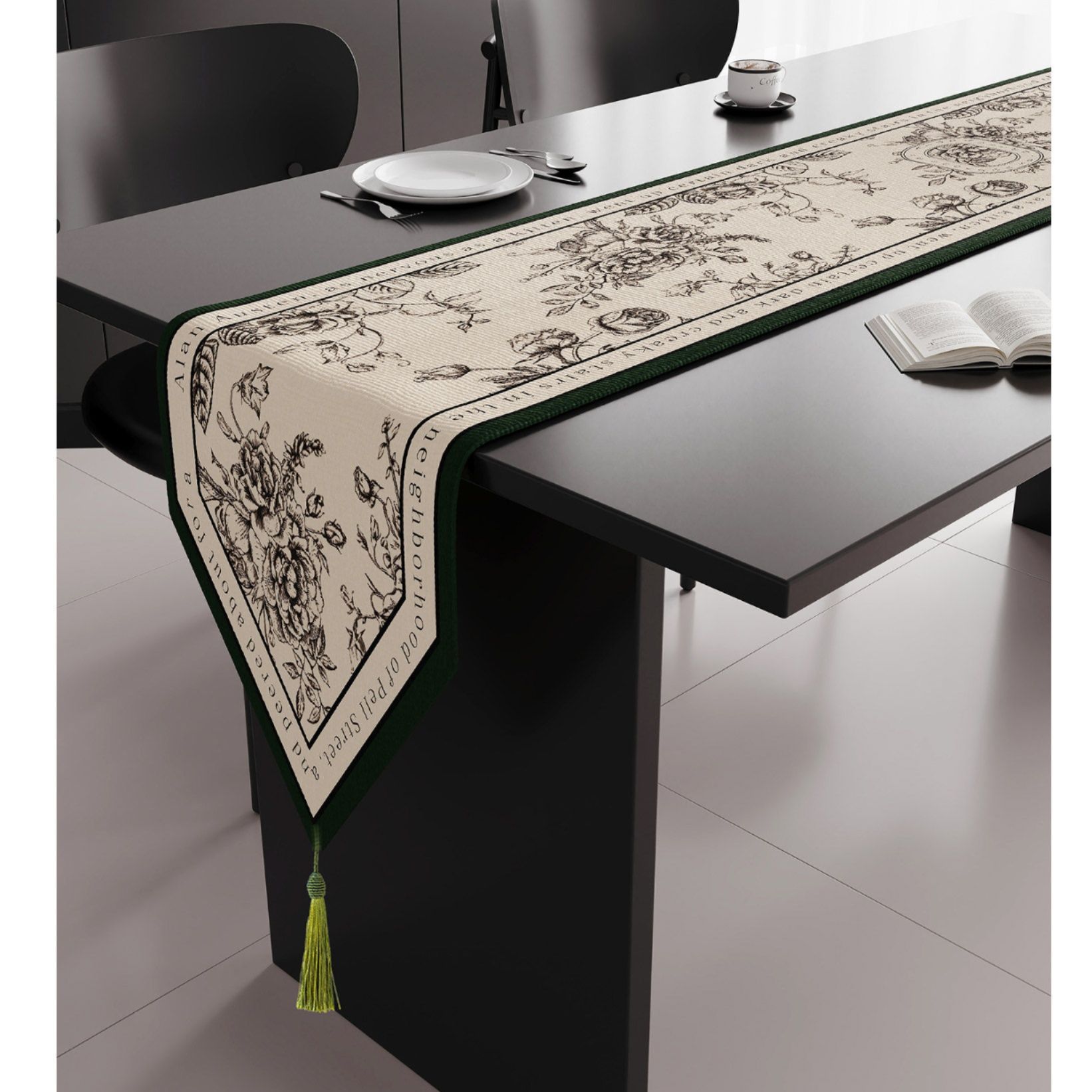 テーブルクロス 和風花鳥柄タッセル付きセンタークロス センタークロス